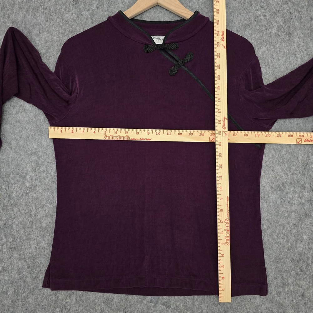 Chico's Travelers Blouse Womens 2(L/12) Purple Mandarin Collar Asian Buttons Top - Picture 8 of 11